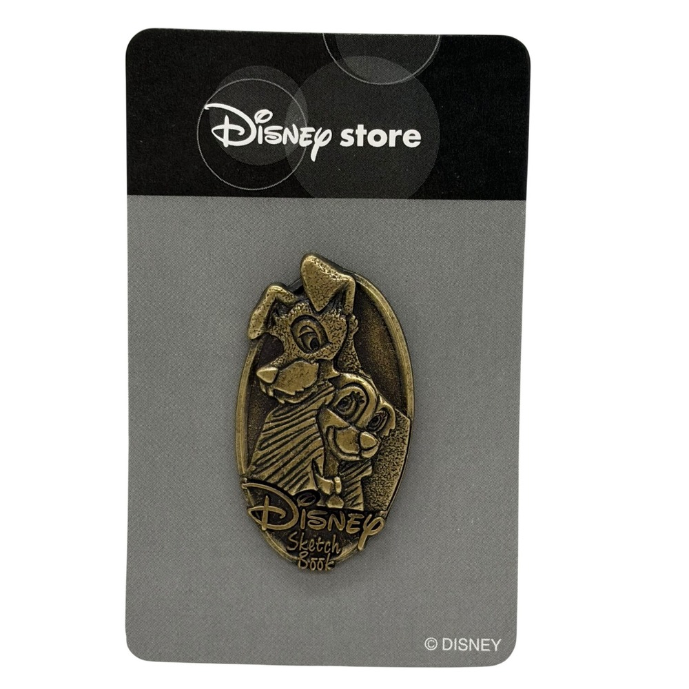 Disney Store Lady and the Tramp Sketchbook Pin Antique Bronze Japan Exclusive